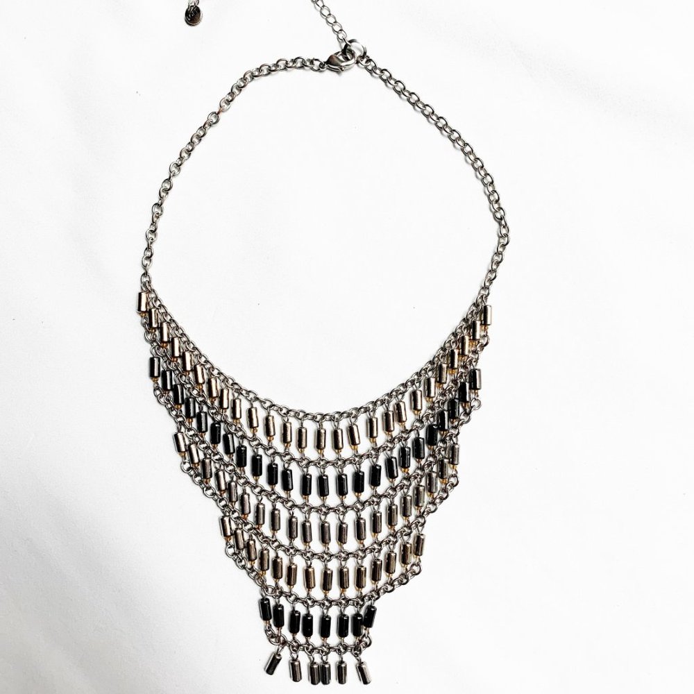 Three-Tone Metal Bib Necklace